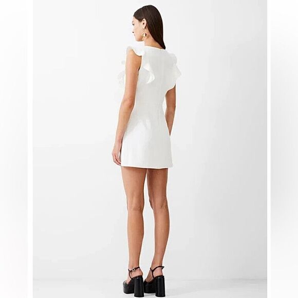 French Connection Whisper White Ruffled V-Neck Sleeveless Mini Dress Size 4 - Picture 2 of 11